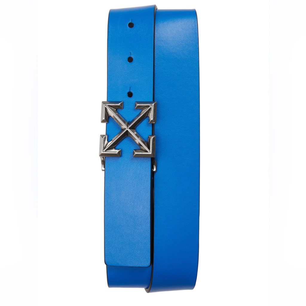 Off White Classic Arrow Buckle Leather Belt Blue..Size 95/Fit.30to 36